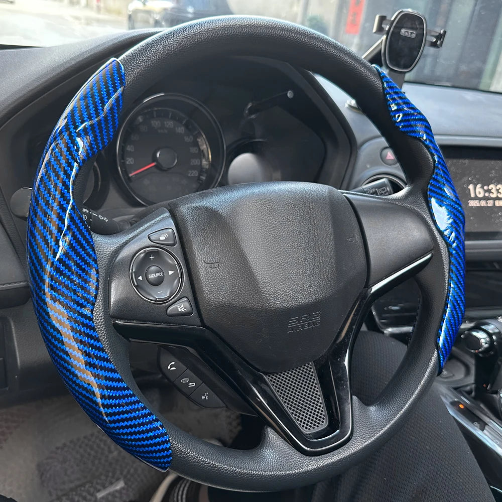 Glossy Carbon Fiber Steering Wheel Cover Set – grip detail in hand