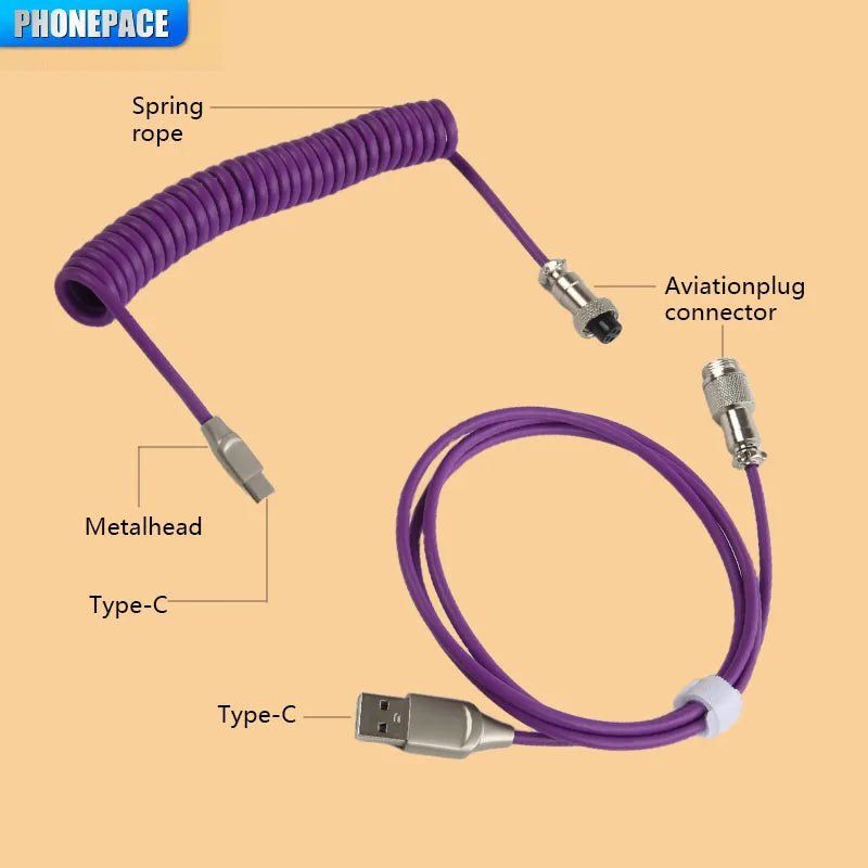 Coiled USB-C Mechanical Keyboard Cable – connector detail