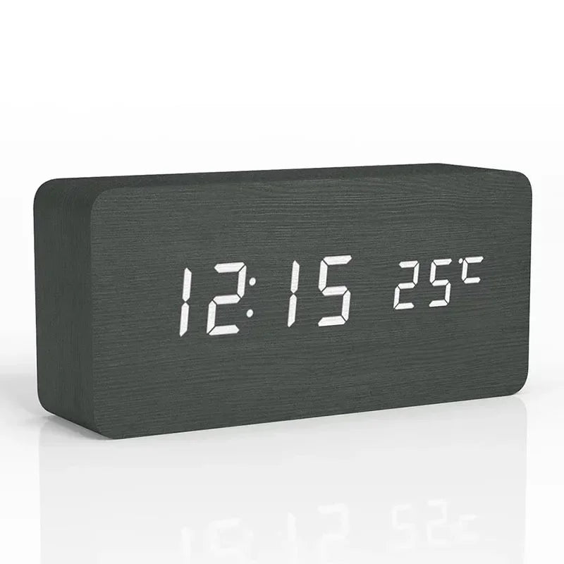Wooden LED Digital Alarm Clock – night display mode