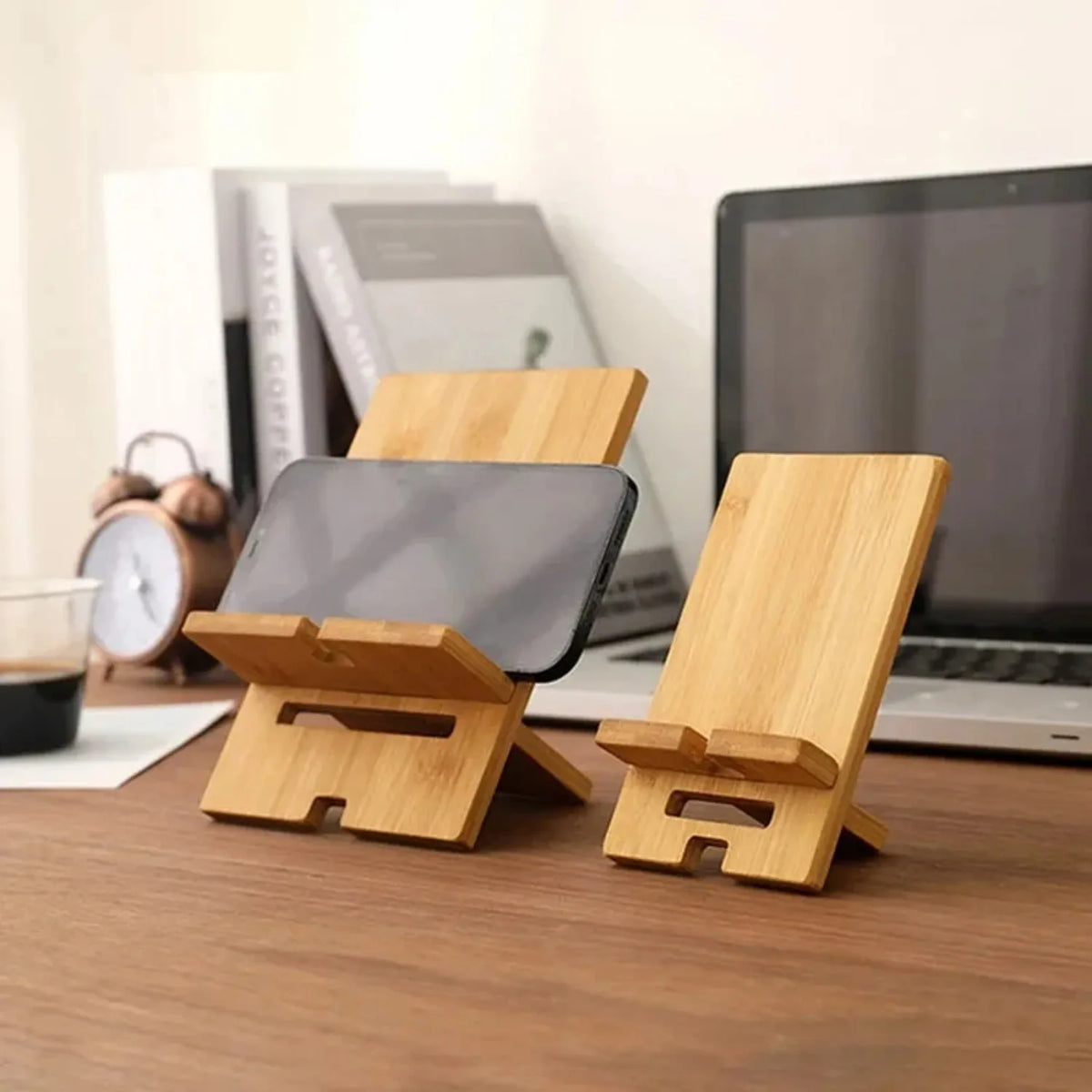 Bamboo Wireless Charging Phone Stand – size comparison