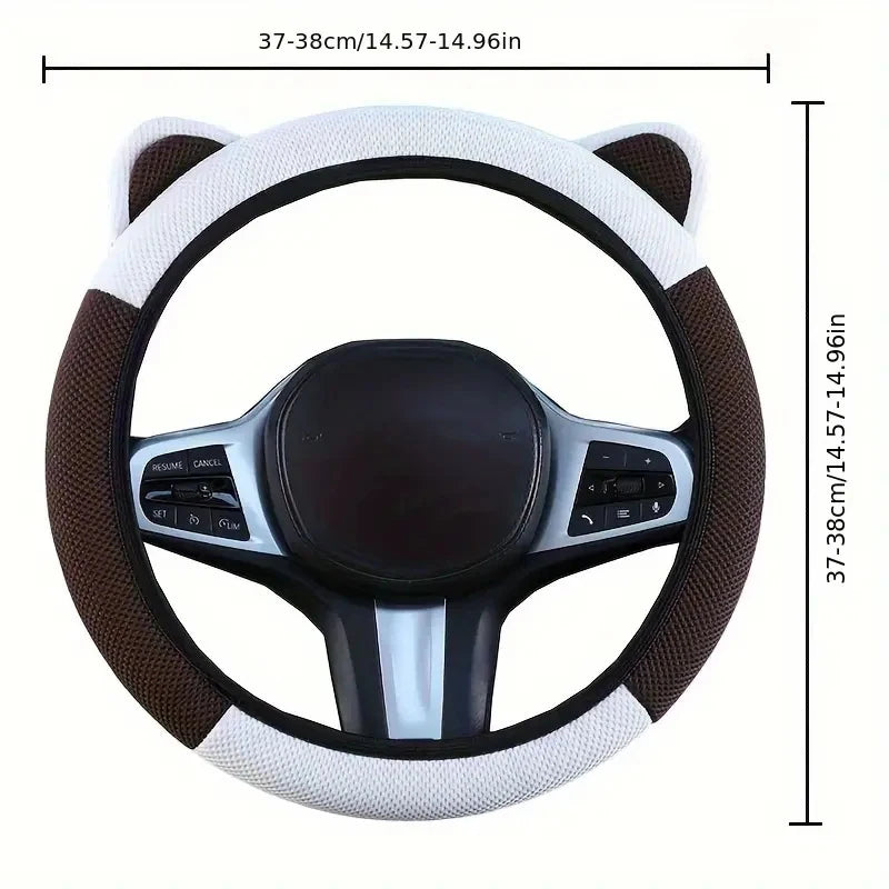 Cartoon Cat Ears Steering Wheel Cover – side view in car