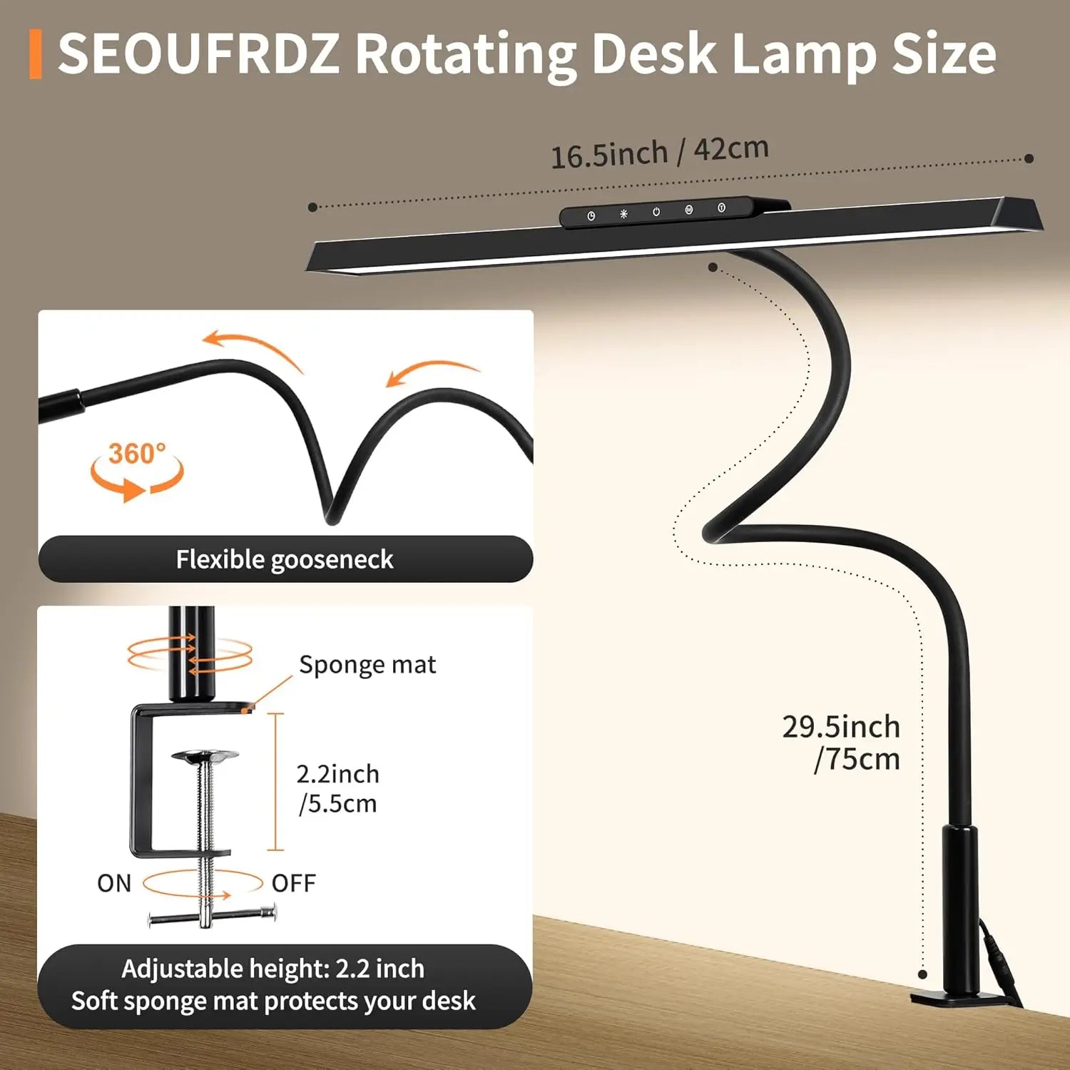 Stepless Dimming LED Clamp Desk Lamp – folded compact size