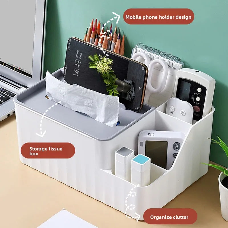6-Section Desk & Tissue Organizer – remote holder section