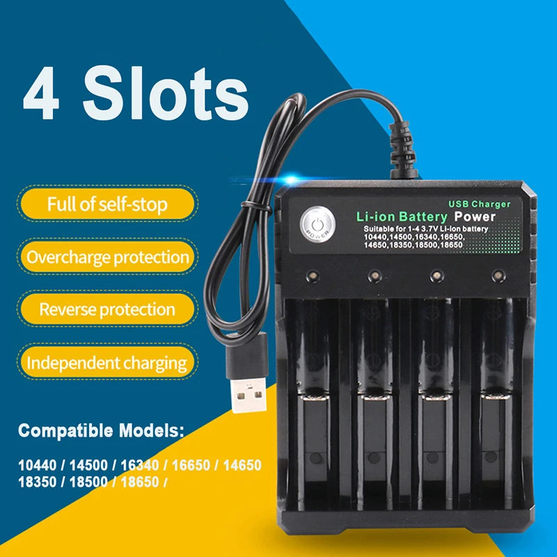 4-Slot 18650 Battery Charger – battery compatibility