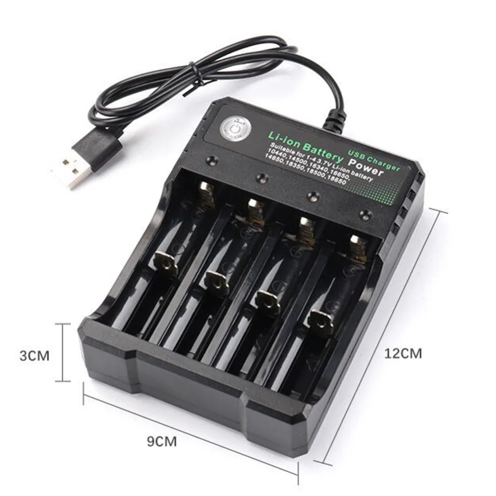 4-Slot 18650 Battery Charger – USB cable connection