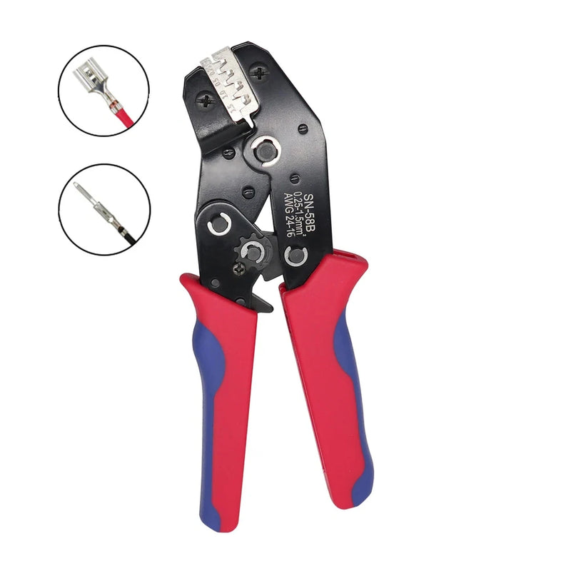 SN-58B Ratchet Crimping Plier Crimper Tool 0.25-1.5mm² AWG24-16for Dupont,TE,JST,Molex Terminal Wire Electrical Pliers