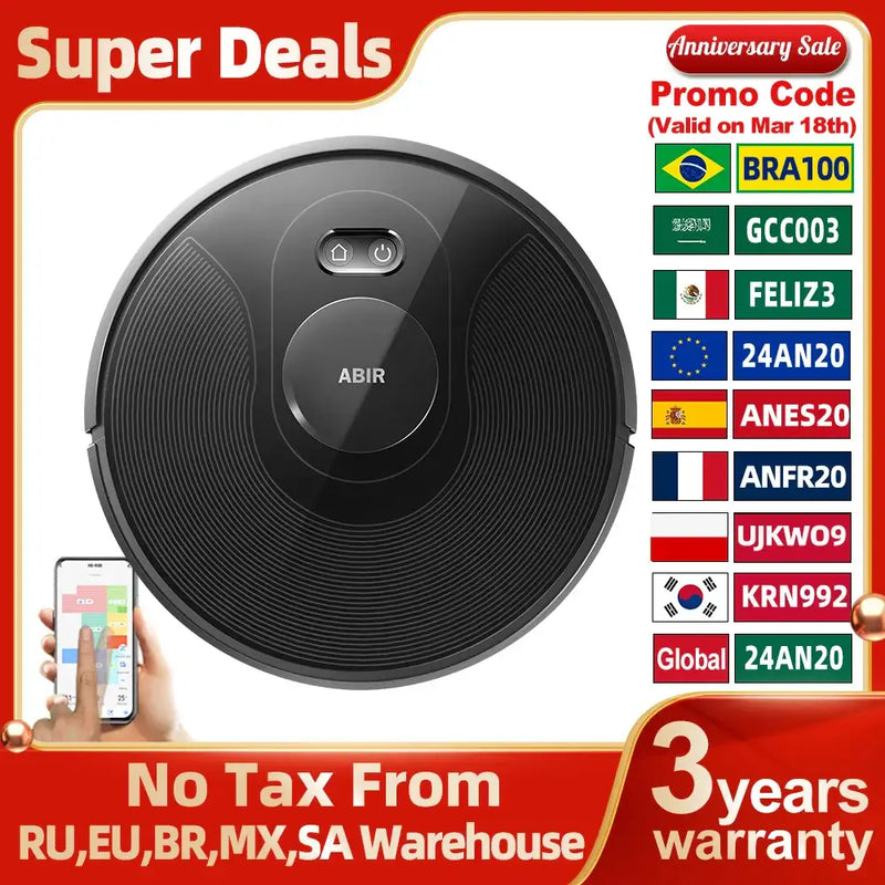 ABIR X8 Robot Vacuum Cleaner,Laser System Multiple Floors Maps Zone