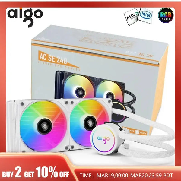 RGB liquid CPU cooler with dual fans and white radiator for Aigo ACSE water cooling