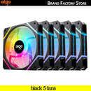 Set of five Aigo AM12PRO RGB fans with vibrant lighting for enhanced PC cooling