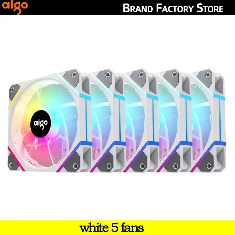 Set of five Aigo AM12PRO RGB fans offering enhanced cooling and aesthetics