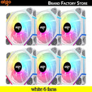 Six Aigo AM12PRO RGB fans showcasing vibrant colors for enhanced PC cooling and aesthetics