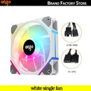 Aigo AM12PRO RGB Fan with white frame and vibrant multicolored LED lighting