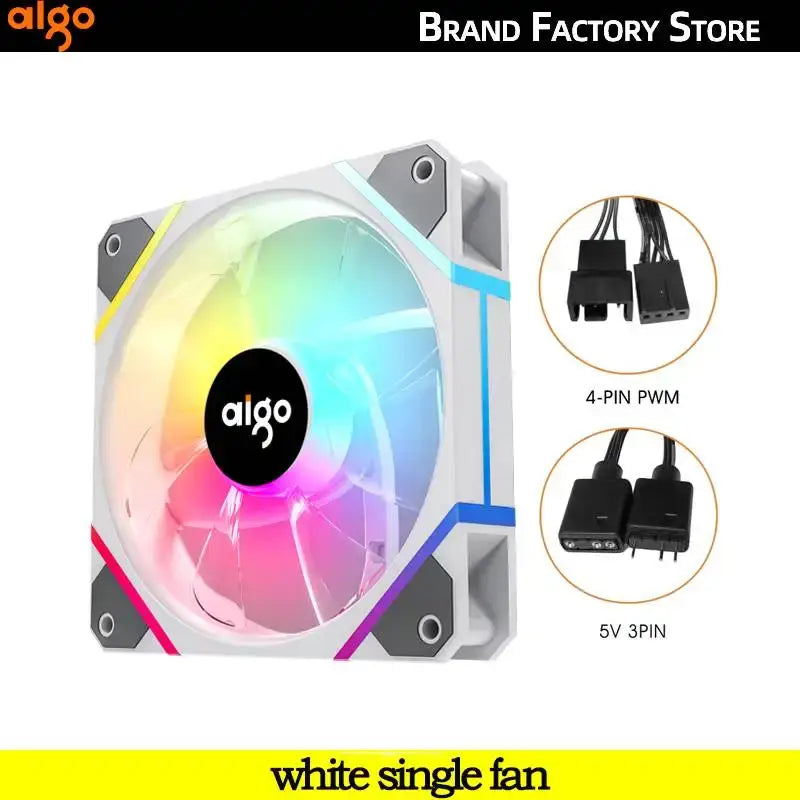 Aigo AM12PRO RGB Fan with white frame and vibrant multicolored LED lighting