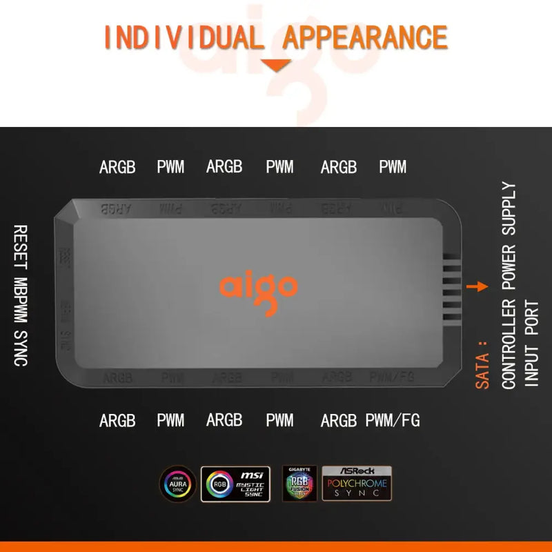 Aigo APC1 4Pin PWM 6 ARGB Ports 3Pin 5v Speed Controller Universal Computer - APC1