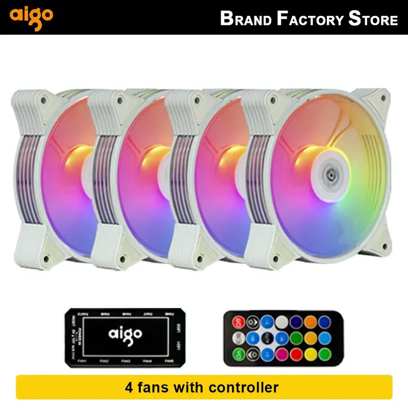 Four Aigo AR12 120mm RGB cooling fans with controller enhance cooling performance