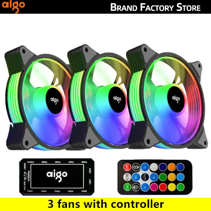 Aigo AR12 120mm RGB computer cooling fans with LED lighting for enhanced cooling performance