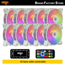 Set of ten RGB Aigo AR12 120mm fans with remote for enhanced cooling performance