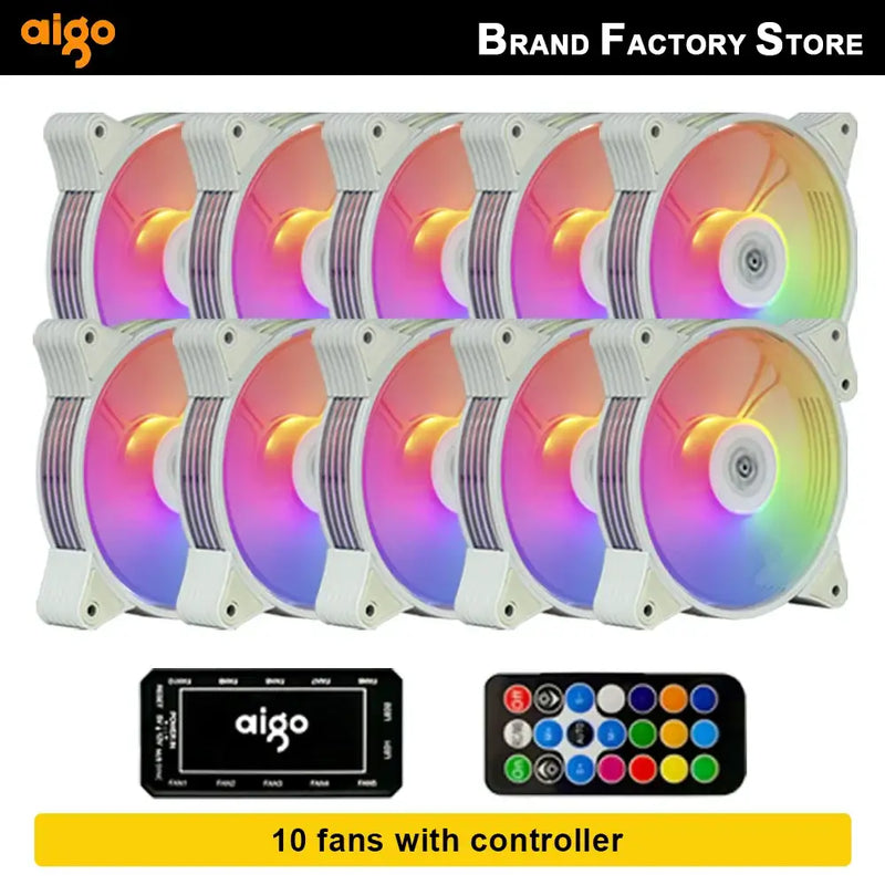 Set of ten RGB Aigo AR12 120mm fans with remote for enhanced cooling performance