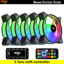 Set of five Aigo AR12 120mm RGB fans with remote for enhanced cooling performance
