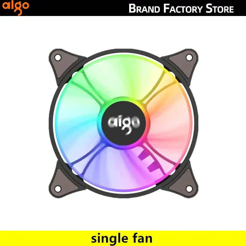 Colorful RGB Aigo AR12 120mm fan with logo for enhanced PC cooling and aesthetics