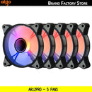 Set of five colorful RGB Aigo AR12PRO Computer Case fans for efficient cooling