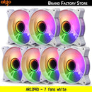 Set of seven RGB computer cooling fans with white frames for Aigo AR12PRO efficient cooling