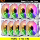 Set of eight RGB Aigo AR12PRO computer case fans for efficient cooling and performance