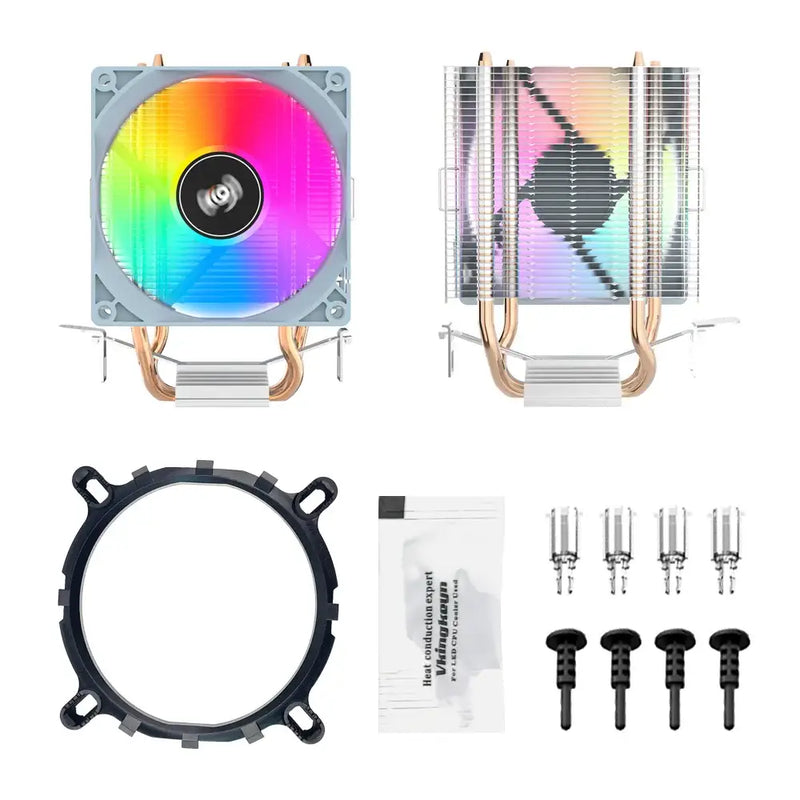 RGB Aigo CPU cooler with heat pipes, rainbow fan, and radiator cooling 3pin accessories