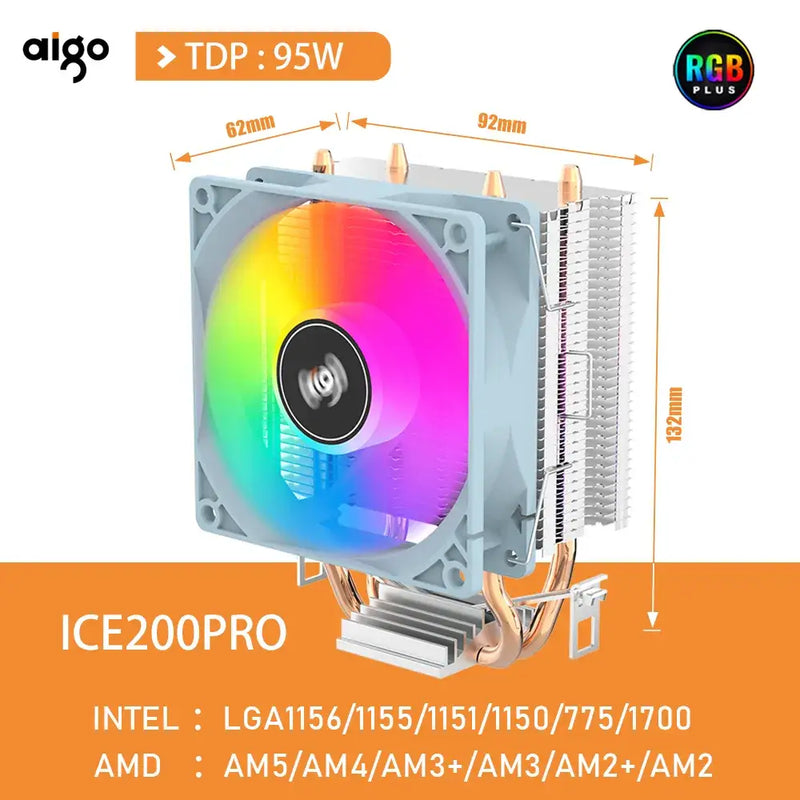 Aigo CPU Cooler featuring RGB fan, metal heatsink, and efficient radiator cooling 3pin