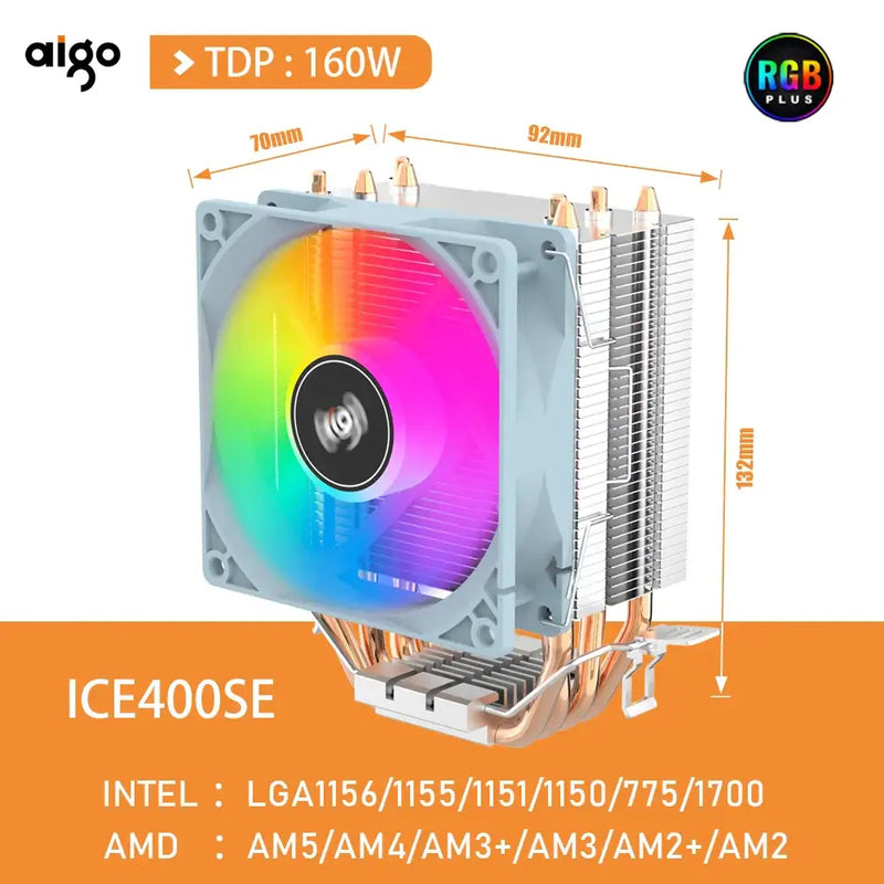 Aigo CPU Cooler featuring a colorful RGB fan and metal heatsink for optimal cooling