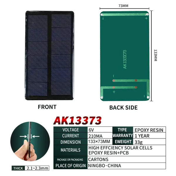 Front and back views of AK Flexible Solar Panel from Mainland China with specifications