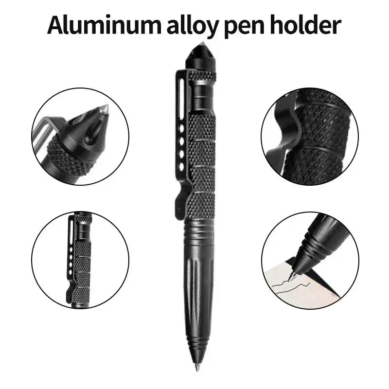 Black tactical defense pen with textured grip in Aluminium-Copper Alloy Hand Tool design