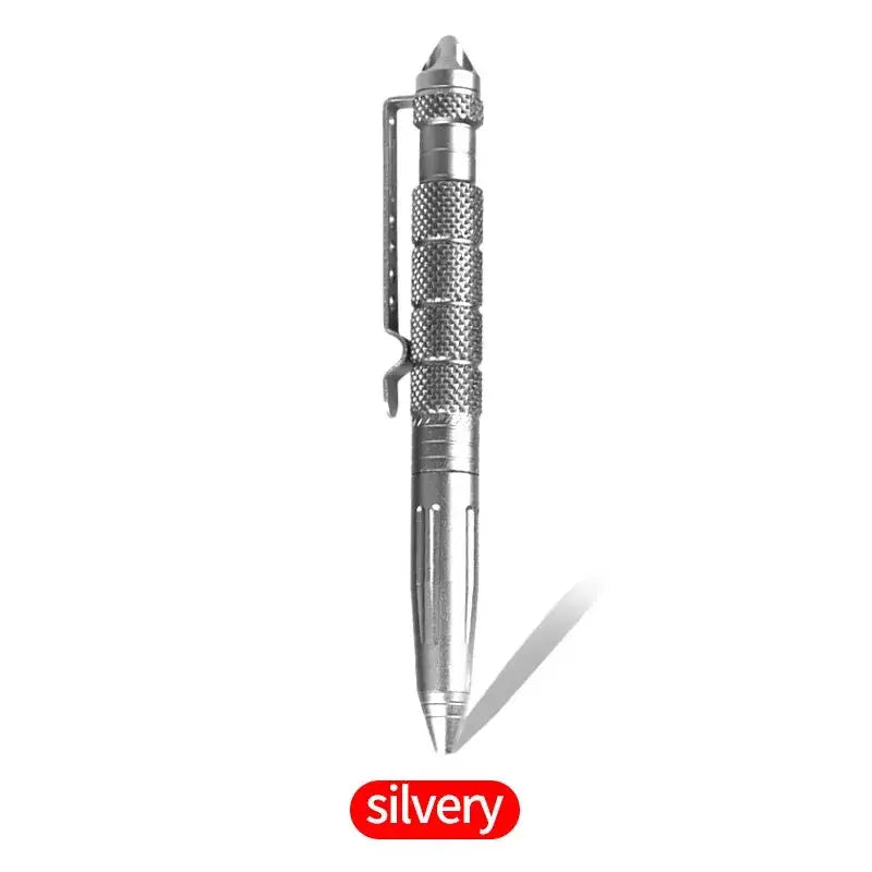 Metallic tactical defense pen with textured grip and clip from Aluminium-Copper Alloy Hand Tool