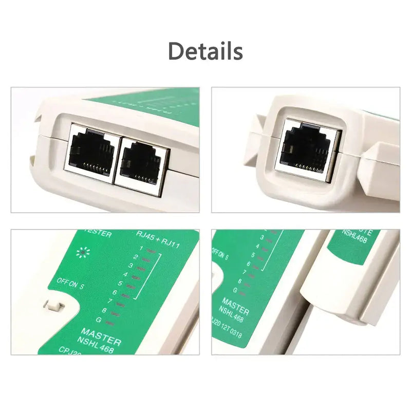 AMPCOM Cable Tester with Mainland China Certification featuring RJ45 ports and green panel