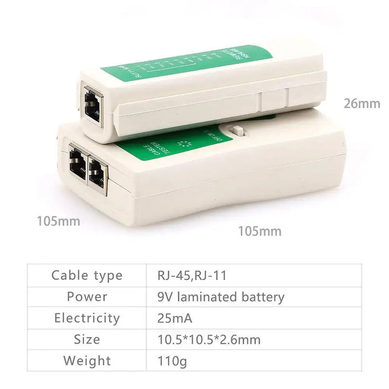 AMPCOM Cable Tester with RJ-45 and RJ-11 ports, certified for Mainland China compliance