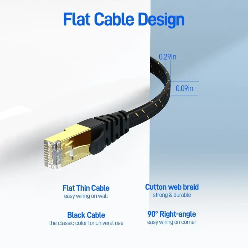 Flat Ethernet cable with gold-plated RJ45 connector for AMPCOM Max Cat7 Ethernet Cable