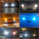 Collage of car headlights highlighting AMSYD BA15S Turn Signal’s brightness and colors