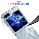 Foldable Samsung Galaxy Z Flip displaying vibrant blue flower on Anti-Scratch Cover Case