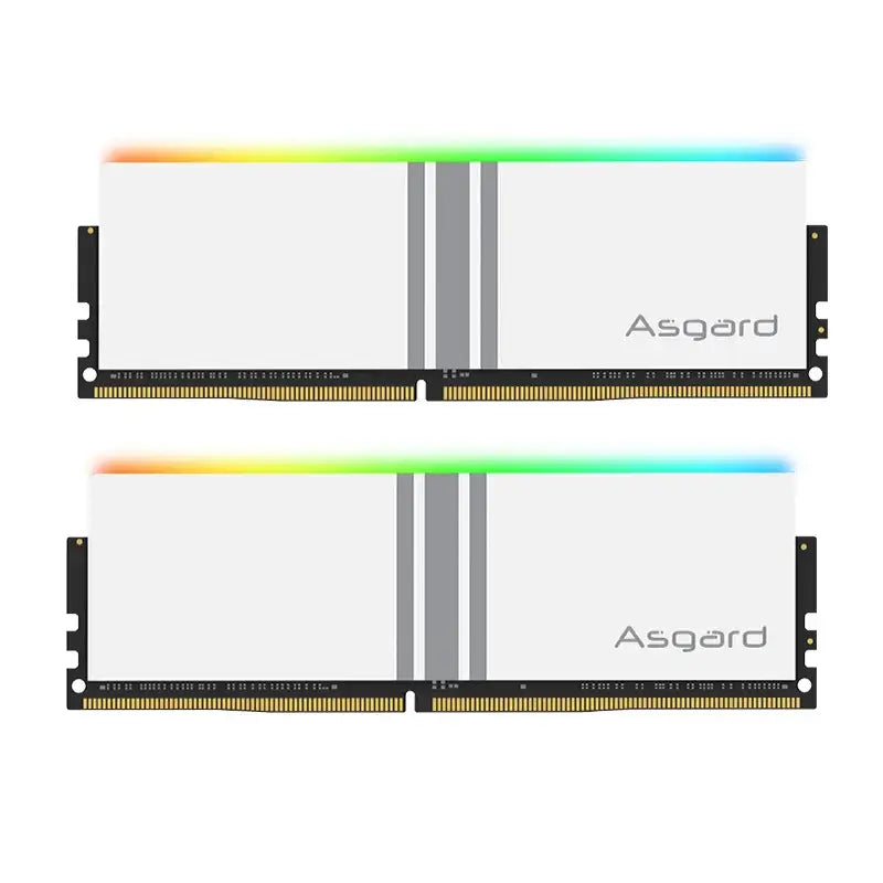 Two Asgard DDR4 RAM modules, 16GBx2 3200MHz, in Polar White with RGB lighting