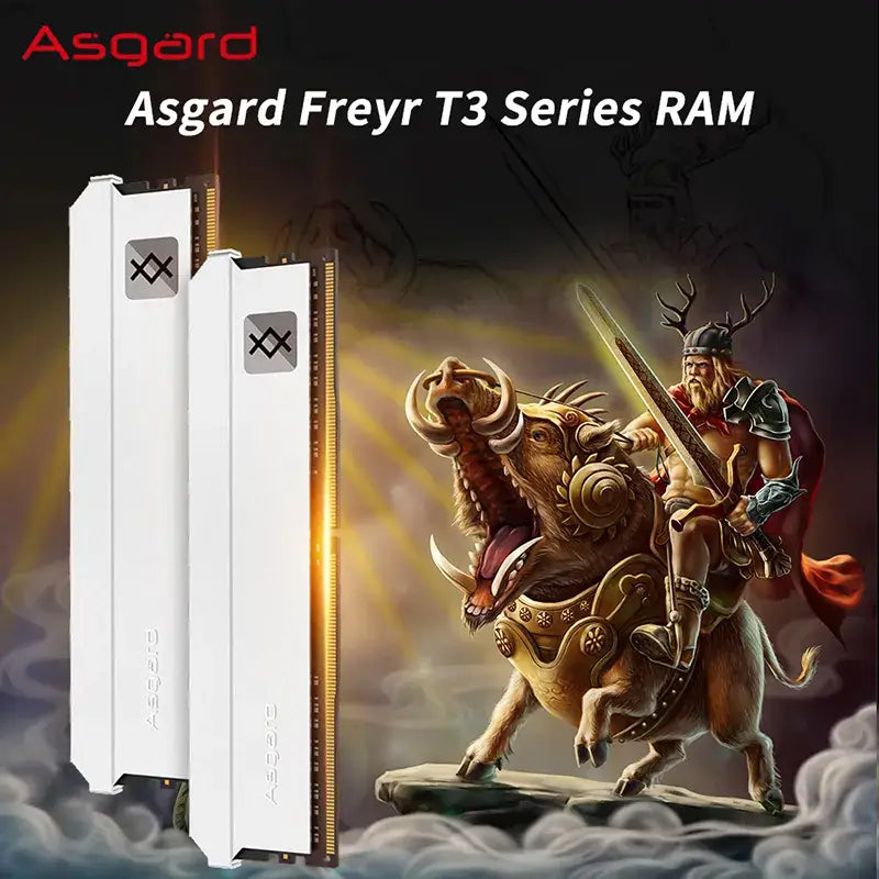 Computer RAM modules featuring Norse mythology design for Asgard Memories DDR4 RAM