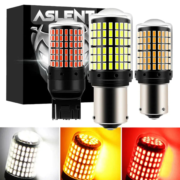 ASLENT LED Bulbs in various colors and brightness levels for Bay15d P21 and Ba15s