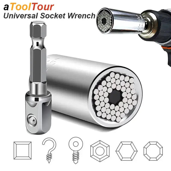 Universal socket wrench adapter featuring multiple-sized gripping surfaces for versatile use