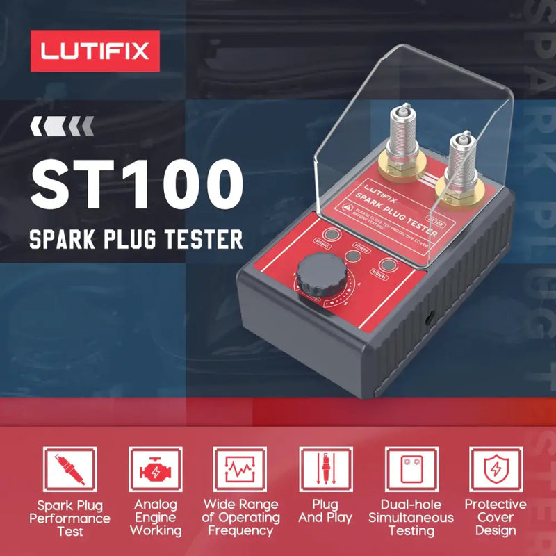 Spark plug tester device with red casing and clear cover, AUTOOL’s newest item, China external testing