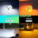 LED BA15S P21W bulbs showcasing white and amber light for optimal vehicle performance