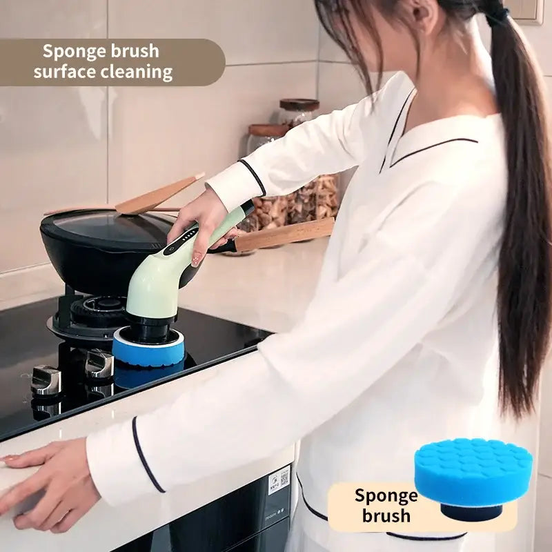 Electric cleaning brush with blue sponge attachment from Balashov High-Quality Electric