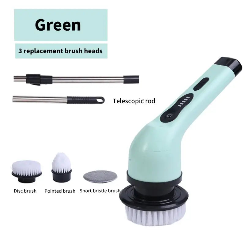 Handheld electric cleaning brush with interchangeable heads and telescopic rod by Balashov High-Quality Electric