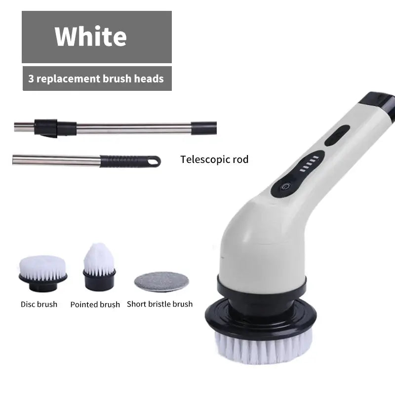 Electric cleaning brush with interchangeable heads and telescopic rod, Balashov high-quality electric