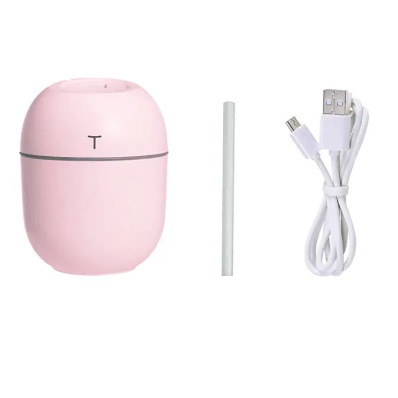 Pink BALASHOV Mini Ultrasonic Air Humidifier with USB cable and straw-like attachment