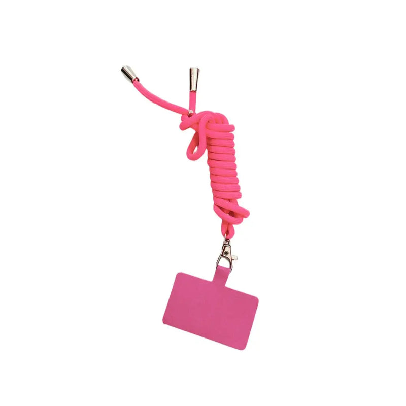 Pink coiled lanyard with blank ID card holder, 150cm universal adjustable from Mainland China