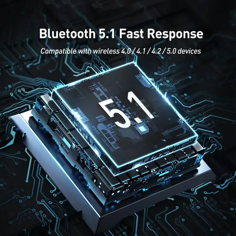 Stylized computer chip symbolizing Baseus BA04 Bluetooth 5.1 technology and fast response